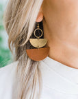 Leather & Brass Stacked Half Moon Earrings | Brown