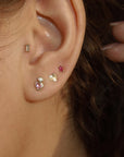 Tiny Pink Sapphire Baguette Studs | 10k Gold