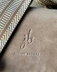 Crossbody Handbag: Cream White Suede Leather