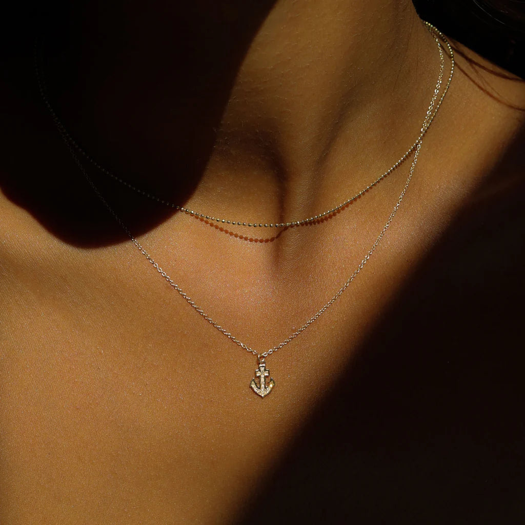 Diamond Anchor Necklace | 14k Gold