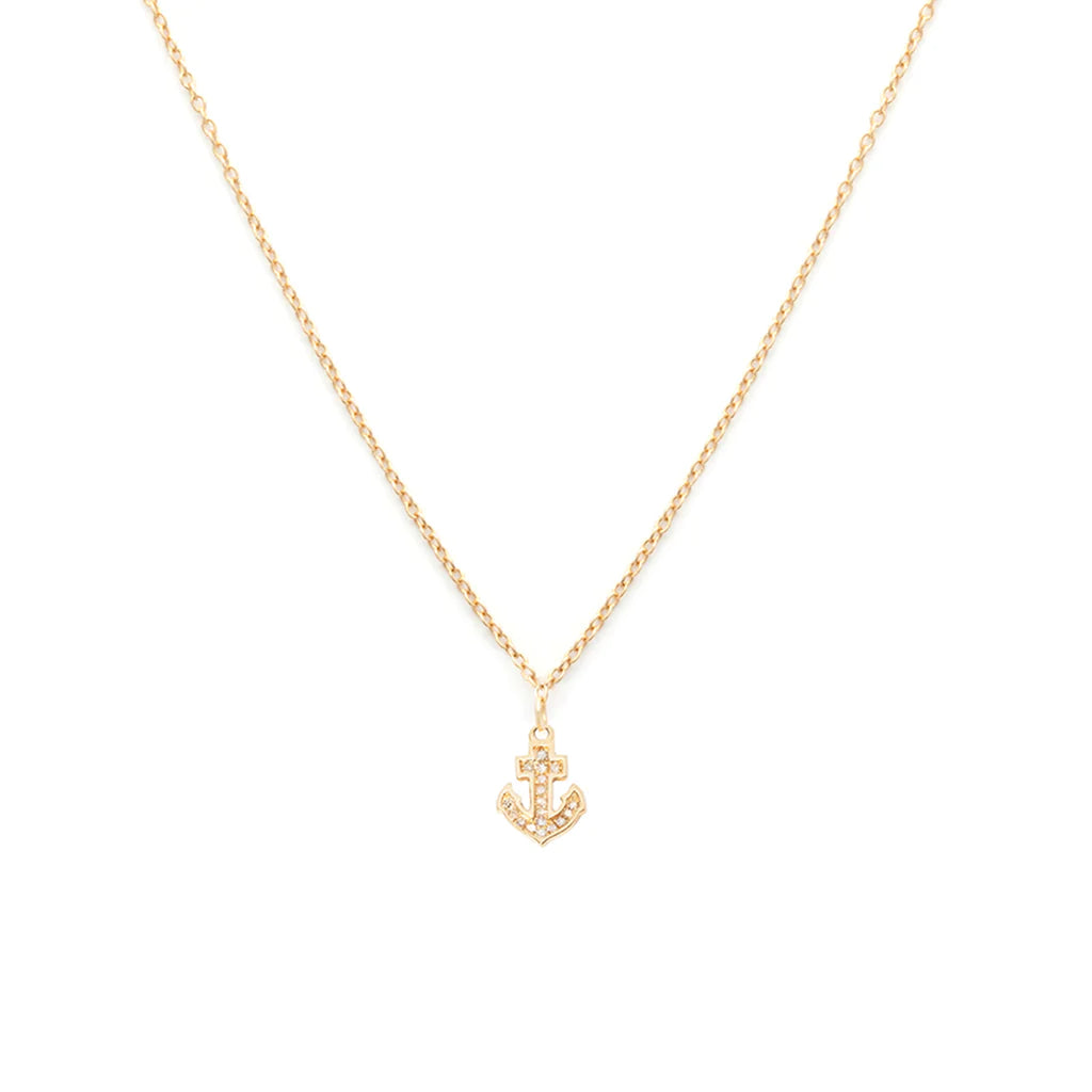 Diamond Anchor Necklace | 14k Gold