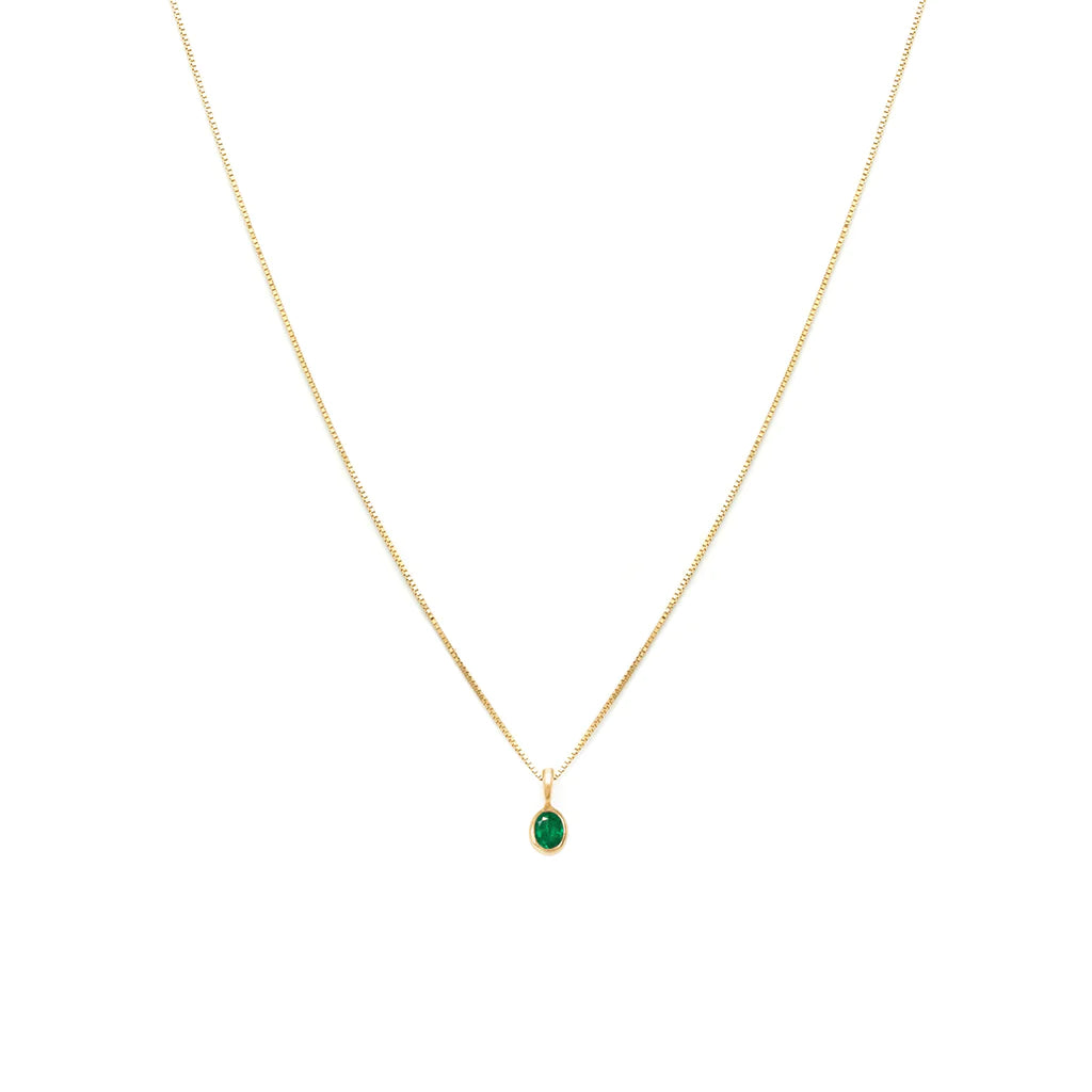 Emerald Petite Oval Necklace | 14k Gold