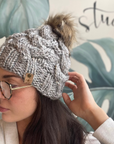 Wool-Blend Pompom Hat: Mixed Grey