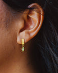 Leaf Drop Earrings- Green Stone