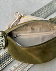 Crossbody Handbag: Green Suede Leather