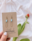 Leather & Brass Oval Earrings | Frost Blue