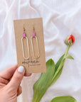 Bubblegum Pink Leather & Brass Oval Accent Earrings