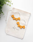 Mustard Yellow Leather Petal Hoop Earrings