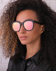 Taylor Oversized Sunnies: Matte Black / Pink