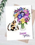 Cat with Pansy Flowers | Greeting Card