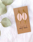 Leather & Brass Petal Bar Earrings | Blush Pink