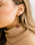 Leather & Brass Sunburst Earrings | Burgundy