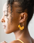 Mustard Yellow Leather Petal Hoop Earrings