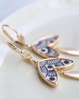 Art Deco Drop Earrings: Black & Beige