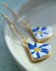 Long Art Deco Earrings: Blue Floral