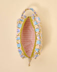 Quilted Cosmetic Pouch: Poppin' Petals Aqua
