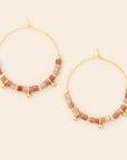 Stone Disc Hoop Earrings: Rhodonite/Gold