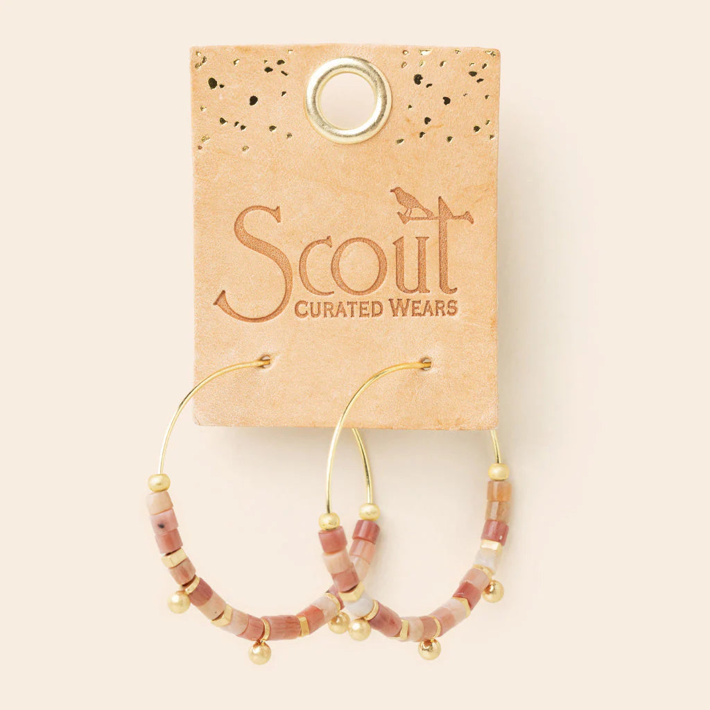 Stone Disc Hoop Earrings: Rhodonite/Gold