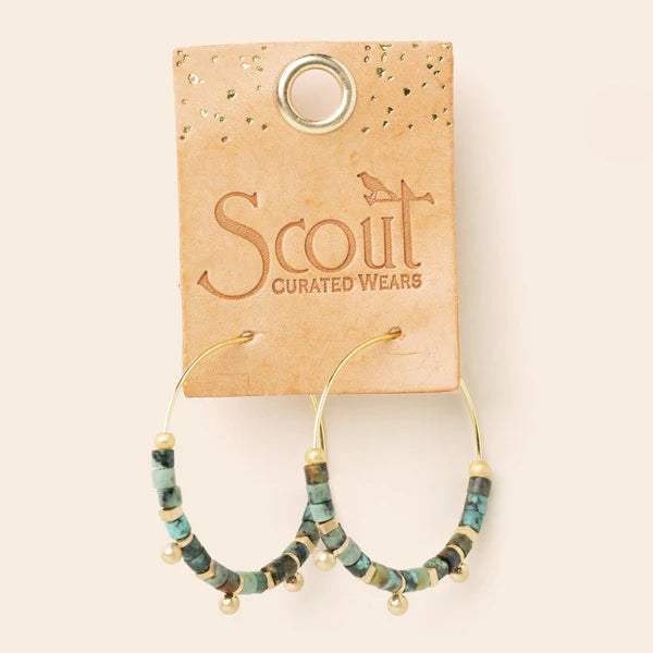Stone Disc Hoop Earrings: African Turquoise/Gold