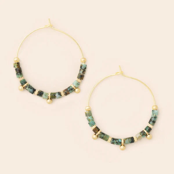 Stone Disc Hoop Earrings: African Turquoise/Gold