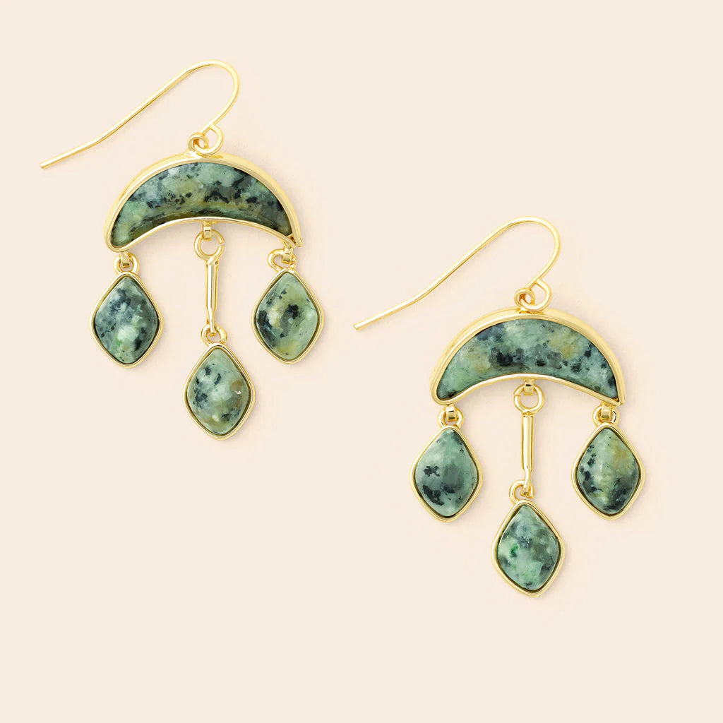Stone Crescent Drop Earring | African Turquoise/Gold