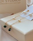 Pearl and Emerald Chain Earrings