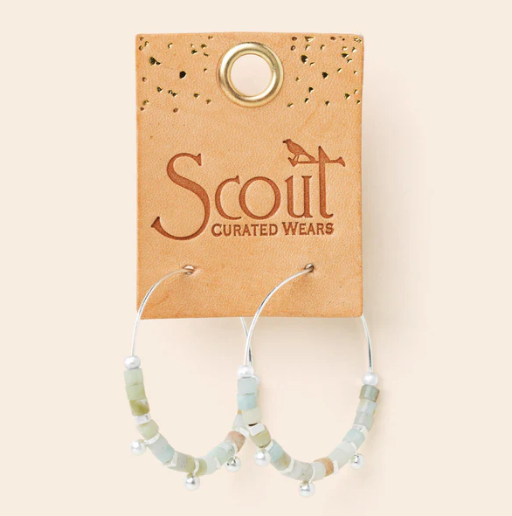 Stone Disc Hoop Earrings: Amazonite/Silver