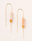 Rectangle Stone Thread Earring - Rose Quartz, Amber & Gold