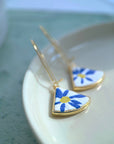 Long Art Deco Earrings: Blue Floral