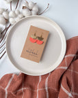 Leather & Brass Mini Half Moon Earrings | Coral