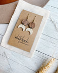 Leather Moon & Walnut Wood Circle Earrings | Cream