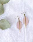 Leather & Brass Petal Bar Earrings | Blush Pink