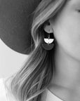 Leather & Brass Mini Half Moon Earrings | Coral