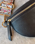 Crossbody Handbag: Black Leather