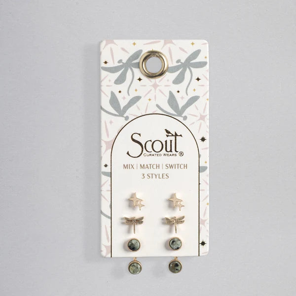 Stud Trio Ear Jacket Set | Dragonfly, African Turquoise, Gold
