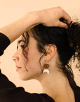 Leather Moon & Walnut Wood Circle Earrings | Cream