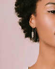 Rectangle Stone Thread Earring - Labradorite/Black/Gold