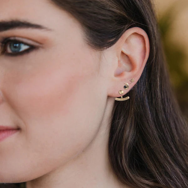 Stud Trio Ear Jacket Set | Moon, Black Spinel, Gold