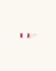 Tiny Pink Sapphire Baguette Studs | 10k Gold