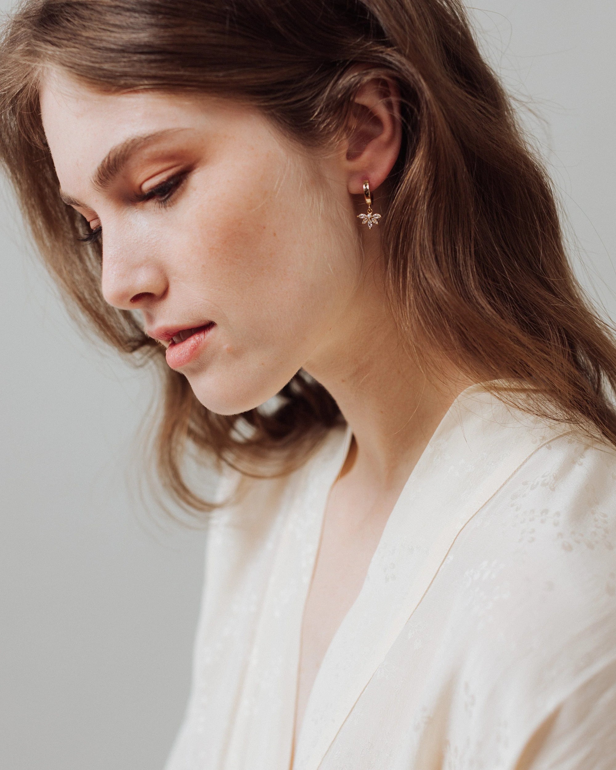 Harlowe Huggie Drop Hoop Earrings
