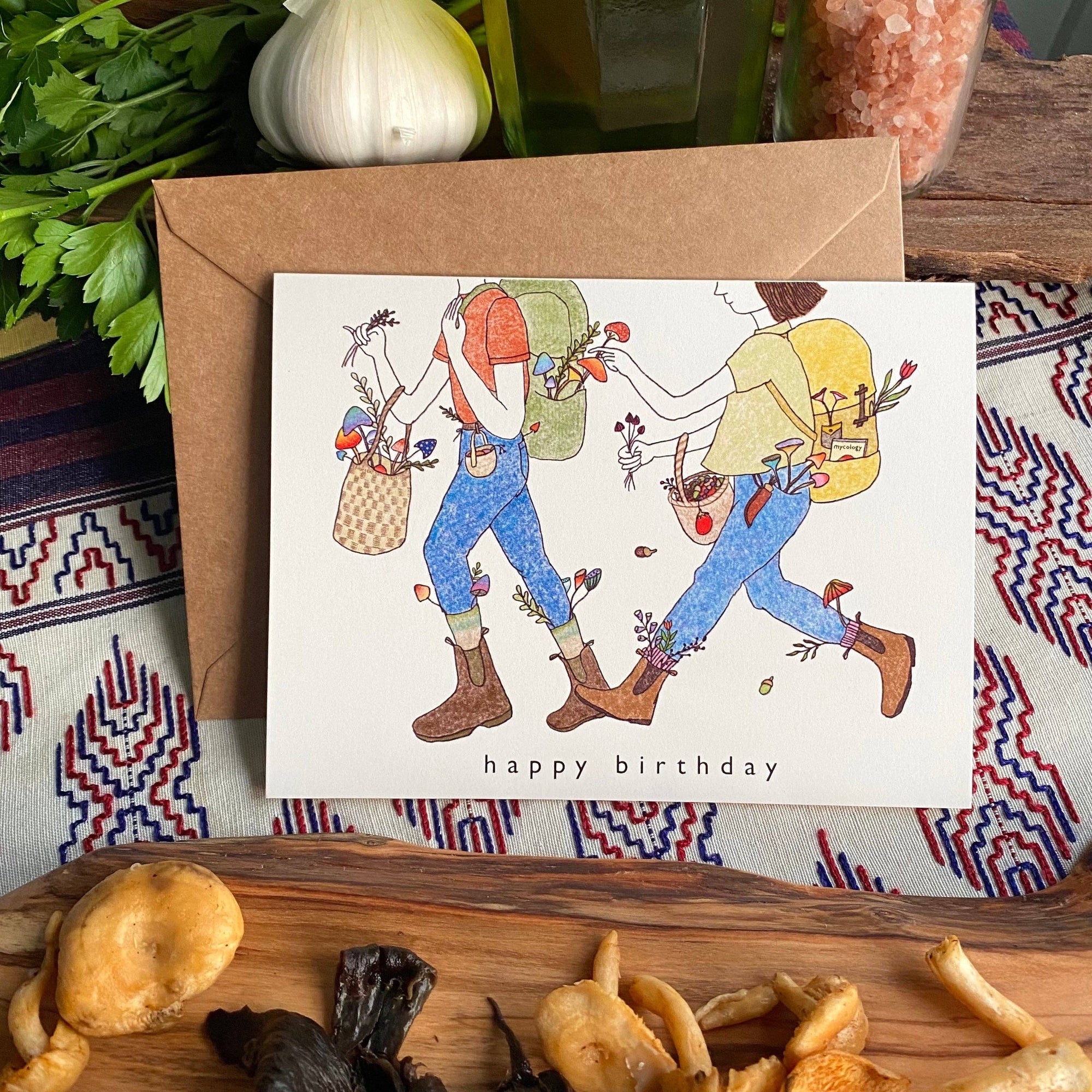 Mushroom Picking - Birthday Card