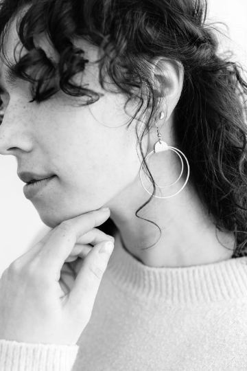 Denim Leather &amp; Brass Circles Earrings