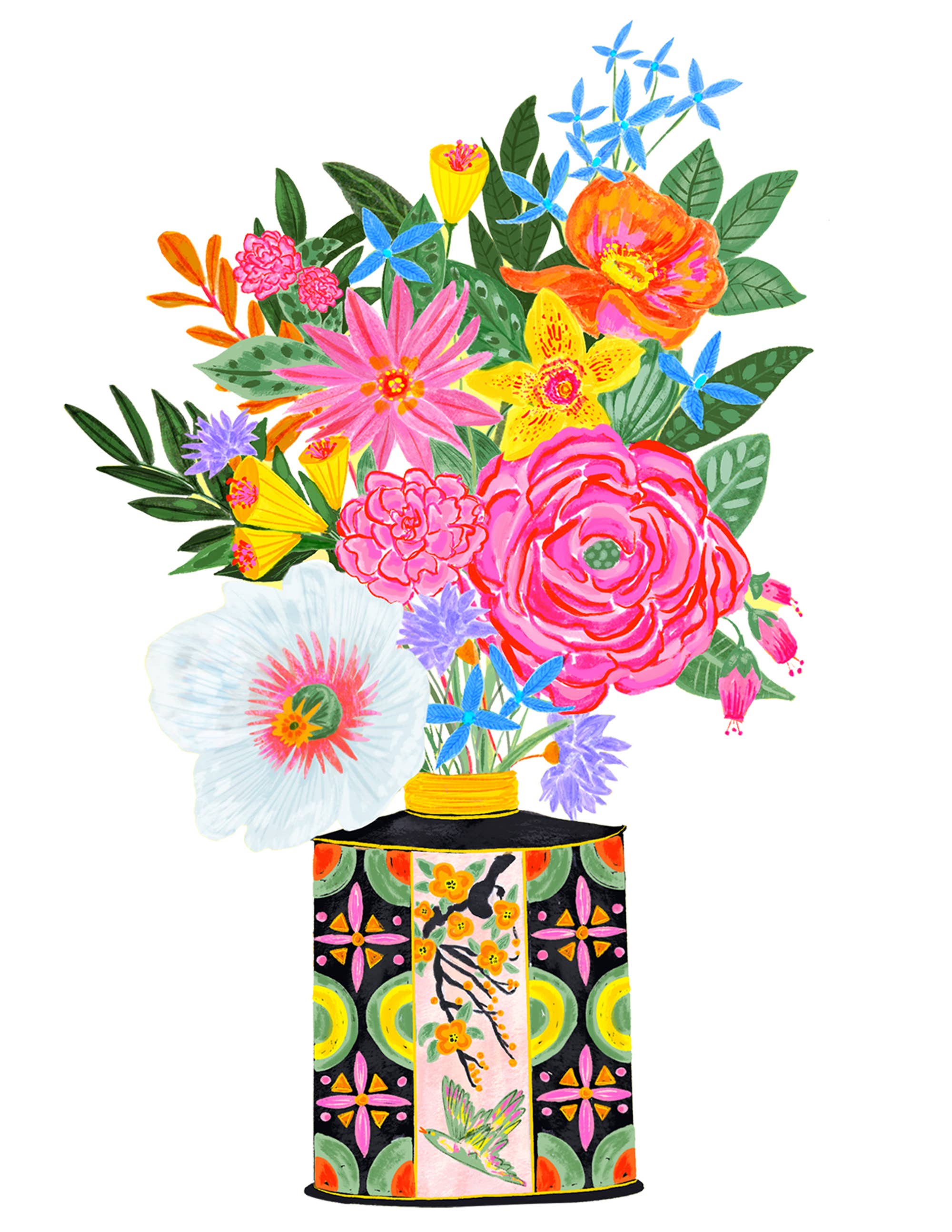 Flower Bouquet in Retro Tin Vase | Greeting Card