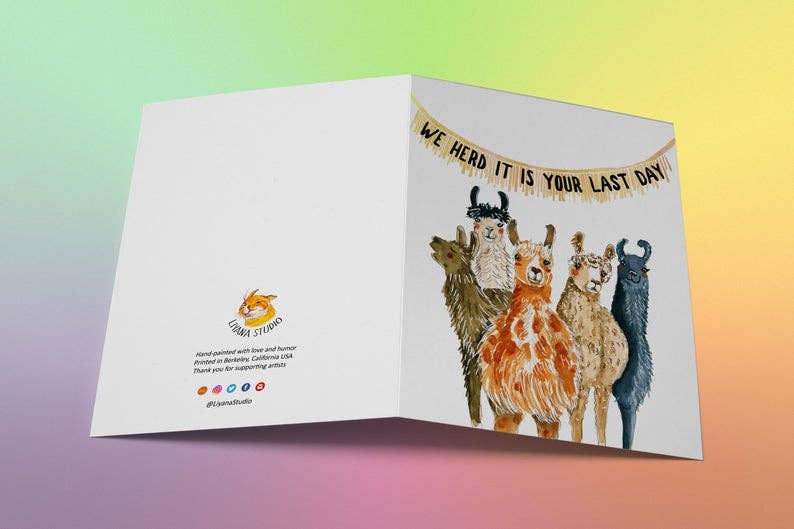 Llamas Herd Leaving - Goodbye Card