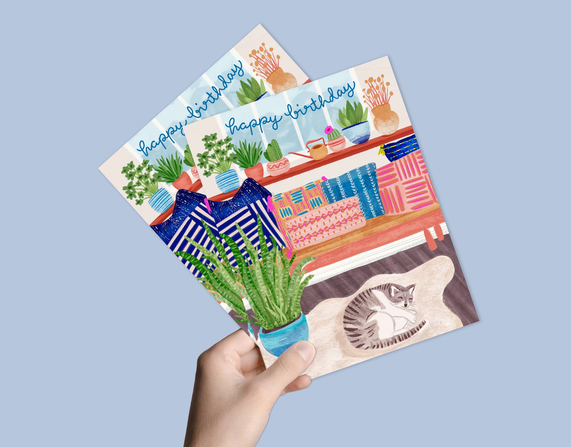 Sleeping Cat with Plants | Greeting Card