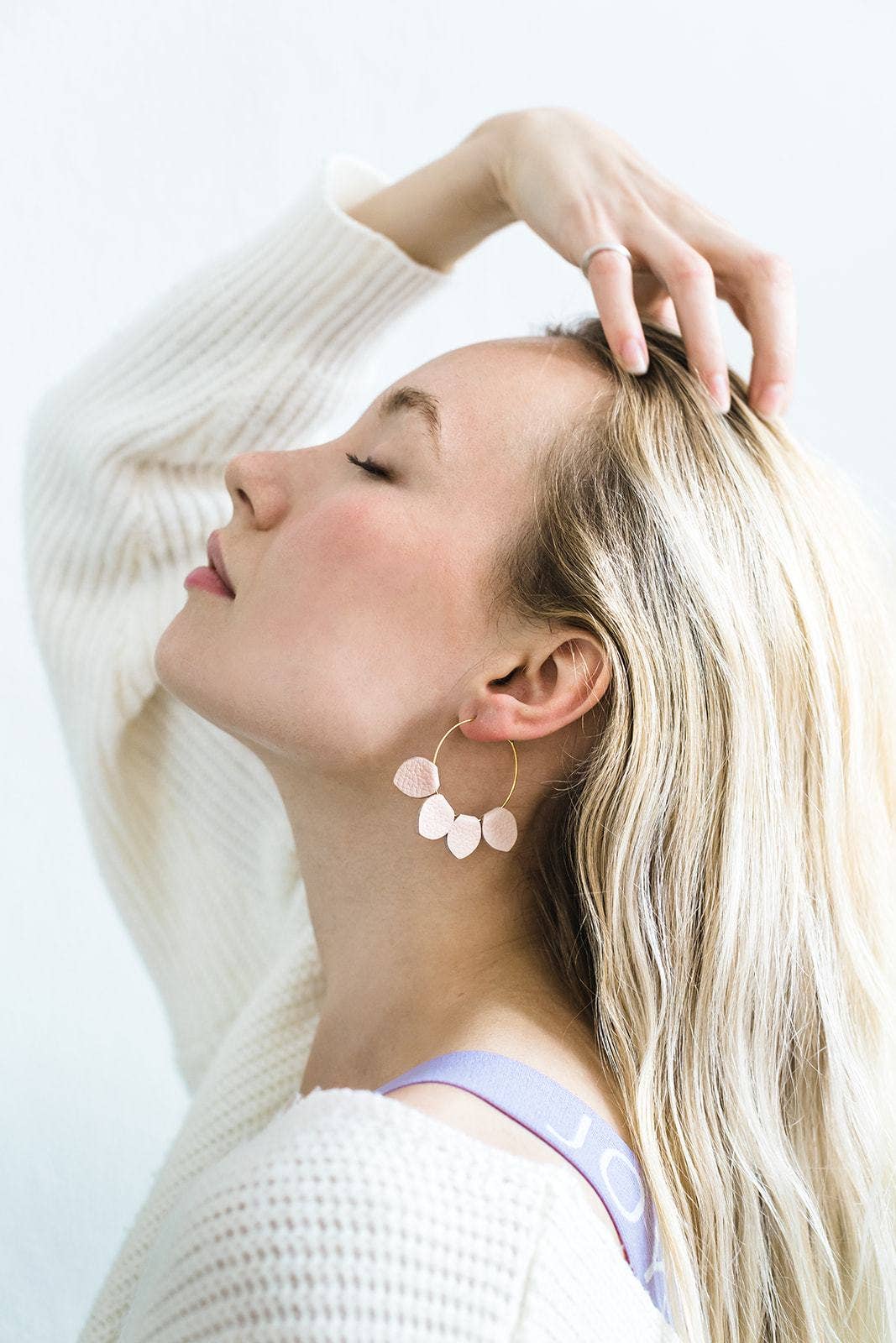 Blush Pink Leather Petal Hoop Earrings