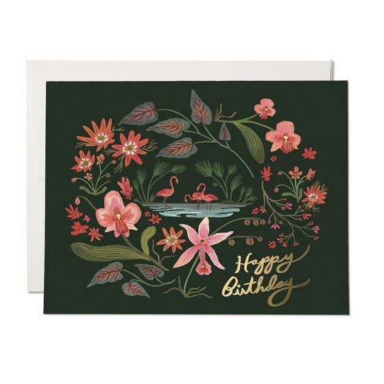 Pink Flamingo Birthday - Greeting Card