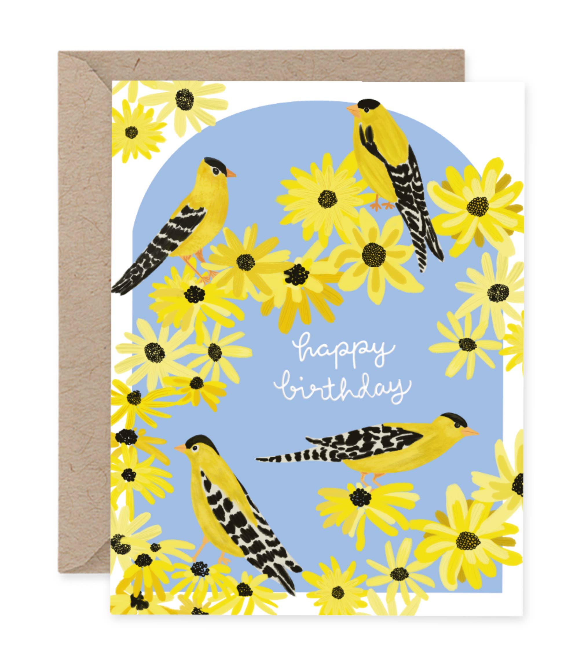 Finch Birds and Yellow Flowers | Greeting Card