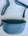 Crossbody Handbag: Navy Blue Leather