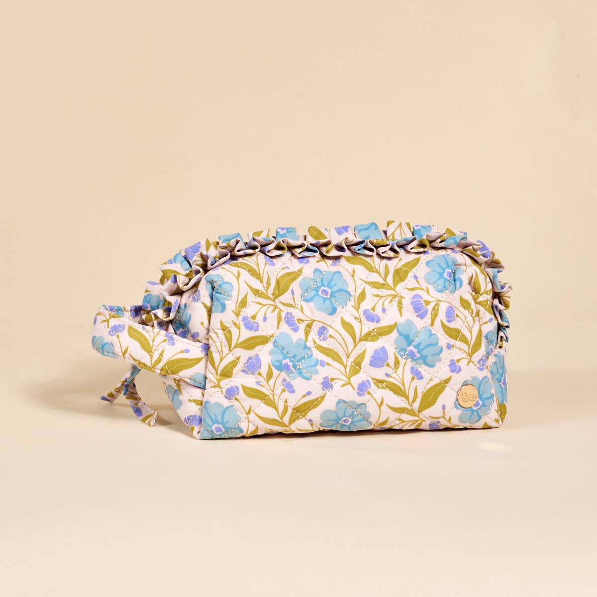 Quilted Cosmetic Pouch: Poppin' Petals Aqua